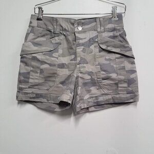 Democracy High Rise Camo Double Button Utility Shorts Gray Womens 4 B8089Q8X2